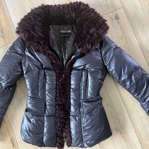 Roberto Cavalli burgundy Jacket with Fur Trim